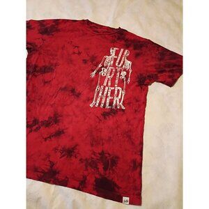 Red Tie-Dye "Further" Graphic T-Shirt With Skeleton Design L